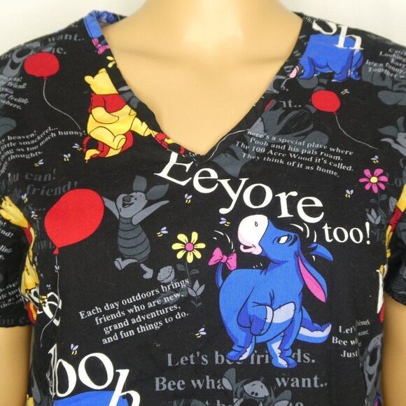 Disney Winnie the Pooh Eeyore Medical Scrubs Top Shirt Pockets V Neck Tigger XS - Picture 4 of 10